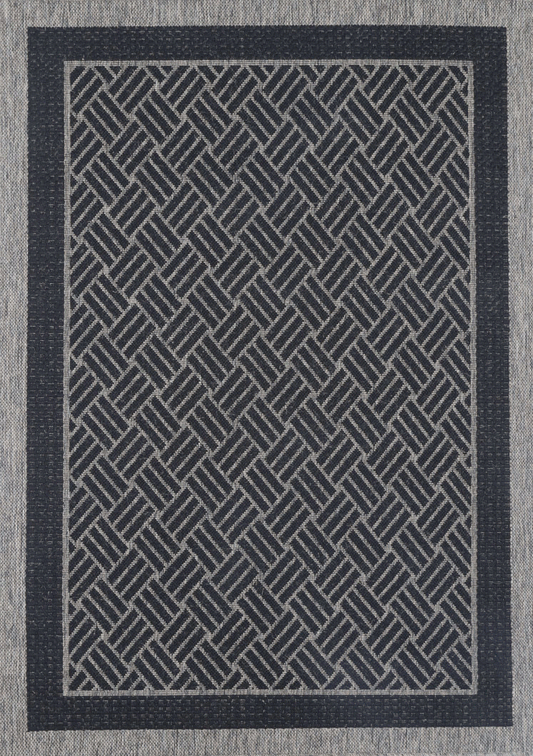 Sisalo Grey Geometric Ikat Bordered Rug