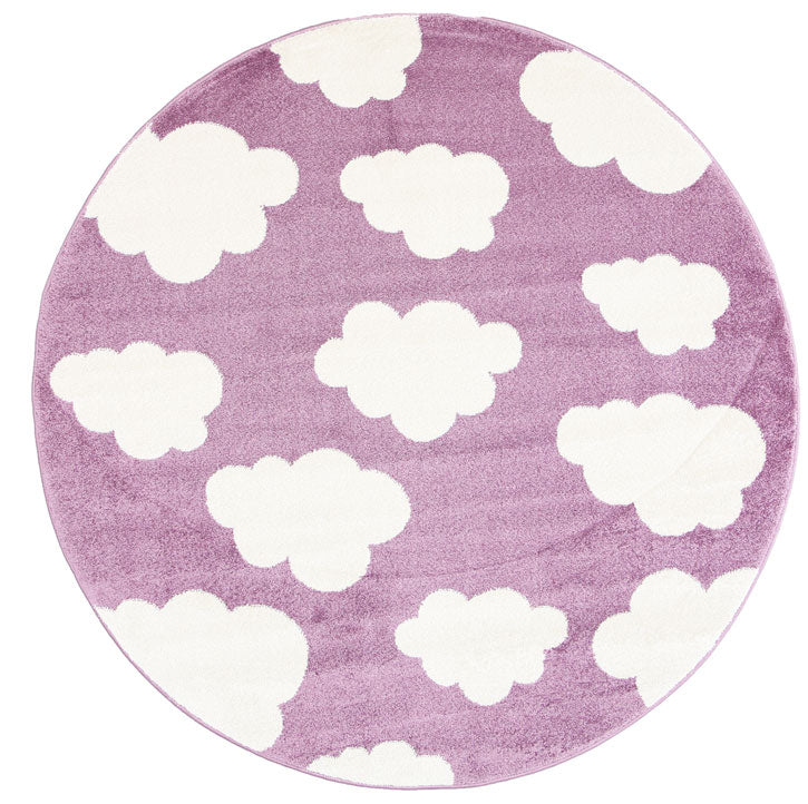 Piccolo Pink and White Cloud Kids Round Rug