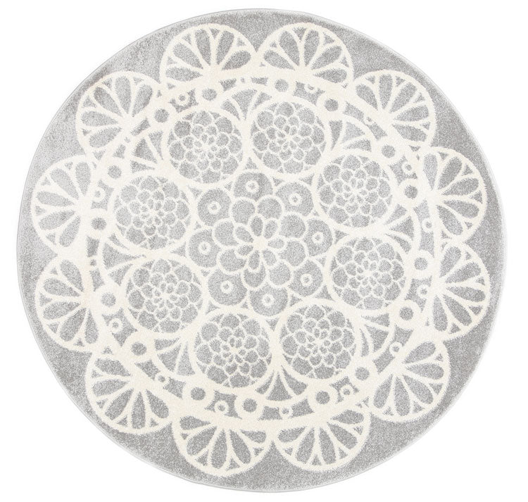 Piccolo Grey and White Doily Kids Round Rug