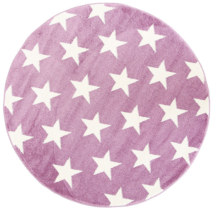 Piccolo Violet Pink and White Stars Kids Round Rug